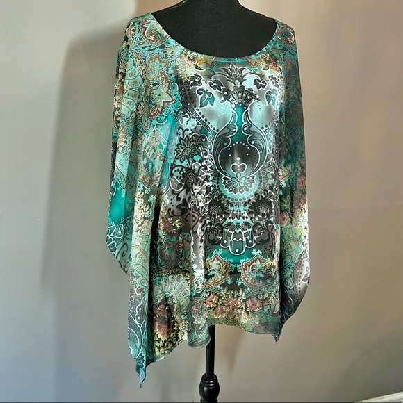 BLEU Sheer Green Poncho Blouse - Picture 1 of 10